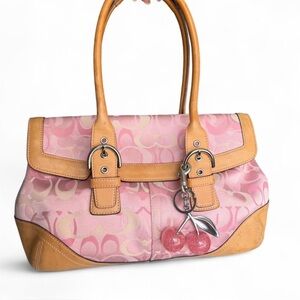 Coach SOHO pink optic signature flap Shoulder Bag with vachetta leather
